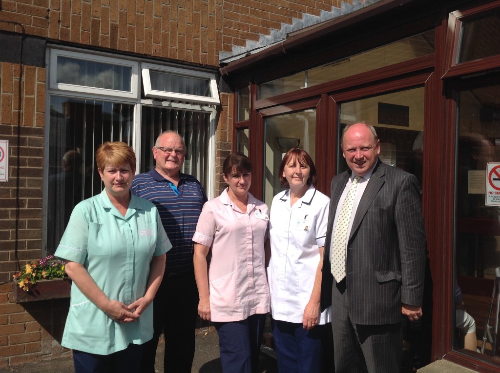 Jim Allister MLA and Cllr William Blair with staff of the Roddens Residential Care Home