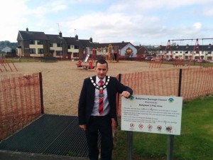 TUV Deputy Mayor for Mid and East Antrim Borough Council, Cllr Timothy Gaston, at Ballykeel Play Park. 