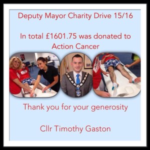 Cllr Timothy Gaston raised £1600 for Action Cancer