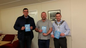 Alderman Stewart McDonald and Cllr Timothy Gaston with representative of the Hope Group